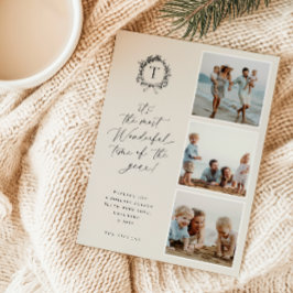 Festividades Cartão de Férias Vintage Botanical Monograma 3