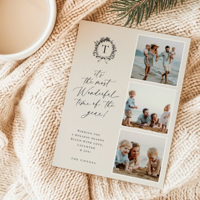 Festividades Cartão de Férias Vintage Botanical Monograma 3 (Criador carregado)