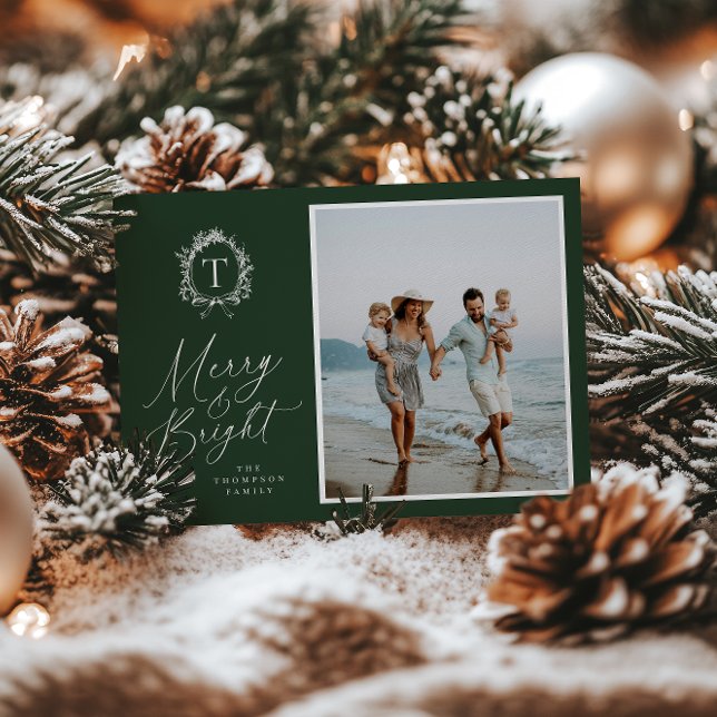 Festividades Cartão de Férias Vintage Botanical Monograma 3 (Criador carregado)