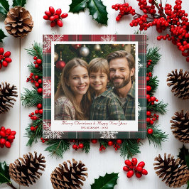 Festividades Cartão de Férias Vintage Red e Green Snowflakes