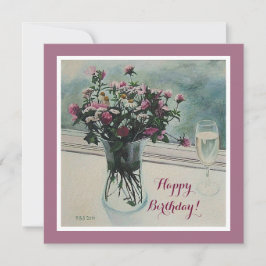 Festividades Cartão de flores rosa de aniversário de Vintage, c