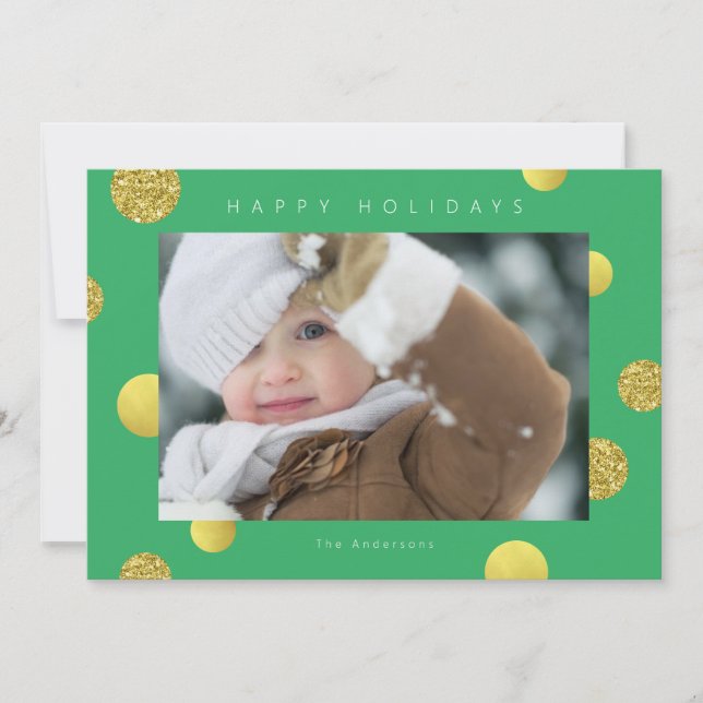 Festividades Cartão de Foto com Brilho de Feriado - Verde com P (Frente)