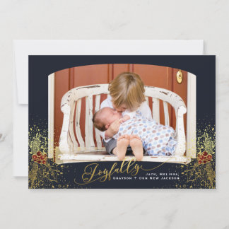 Festividades Cartão de Foto com Moldura Azul Confete Alegre