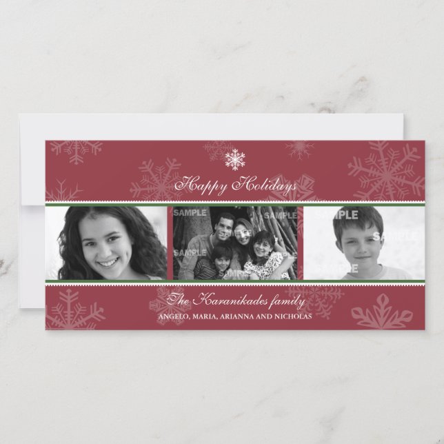 Festividades Cartão de Foto com Tríptico de Floco de Neve Escar (Frente)