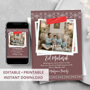 Festividades Cartão de Foto da Família Chic Rosa Mauve Eid Muba