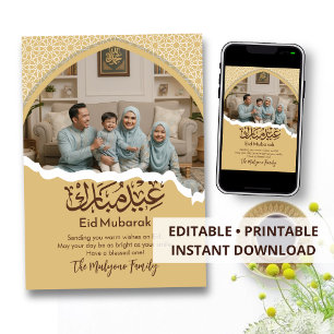 Festividades Cartão de Foto da Família do Eid Mubarak com Padrã