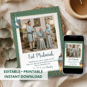 Festividades Cartão de Foto da Família Eid Mubarak com Padrão V