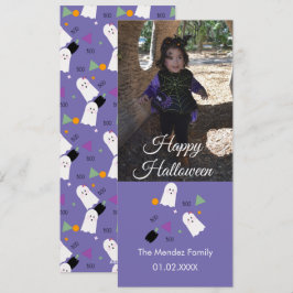 Festividades Cartão de Foto de Abóbora Fantasma Bonito com Conf