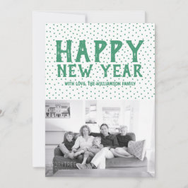 Festividades Cartão de Foto de Ano Novo Feliz Pontilhado | Verd