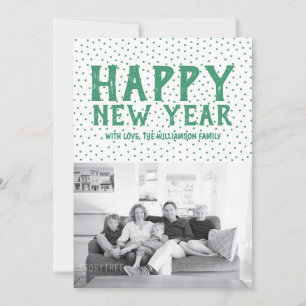 Festividades Cartão de Foto de Ano Novo Feliz Pontilhado   Verd