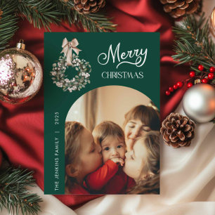 Festividades Cartão de Foto de Arco de Natal Verde Elegante