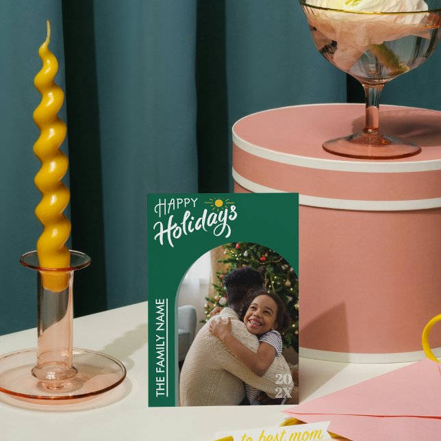 Festividades Cartão de Foto de Boas Festas com Letreiro Moderno (Trendy Calligraphy Lettering Christmas Holiday)