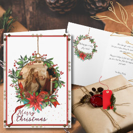 Festividades Cartão de Foto de Coroa de Natal com Folhas de Aze
