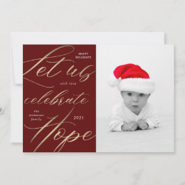 Festividades cartão de foto de feriado com letra dourada para c