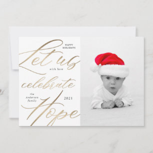 Festividades cartão de foto de férias com letra dourada de cele