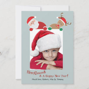 Festividades Cartão de Foto de Férias do Papai Noel e do Rudolp