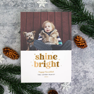 Festividades Cartão de Foto de Hanukkah Dourado Brilhante