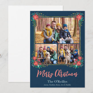 Festividades Cartão de Foto de Natal Boho, Moldura Dourada Flor