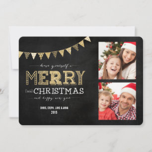 Festividades Cartão de Foto de Natal com Brilho Dourado 2