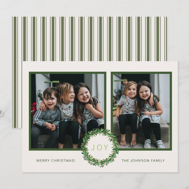 Festividades Cartão de Foto de Natal com Coroa de Alegria (Frente/Verso)