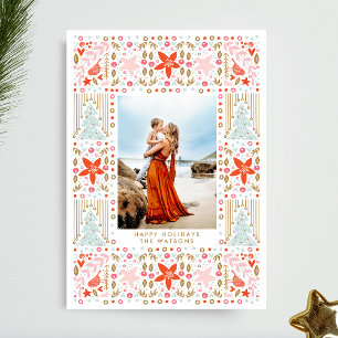 Festividades Cartão de Foto de Natal com Moldura de Folhagem Ne