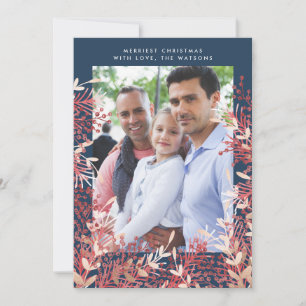 Festividades Cartão de Foto de Natal com Moldura de Frutas Navy