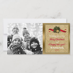 Festividades Cartão de Foto de Natal com Sino Dourado Vintage