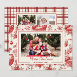 Festividades Cartão de Foto de Natal com Toile de Ornamentos Ve