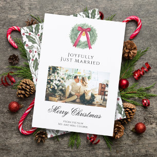 Festividades Cartão de Foto de Natal de Recém-Casados Elegante