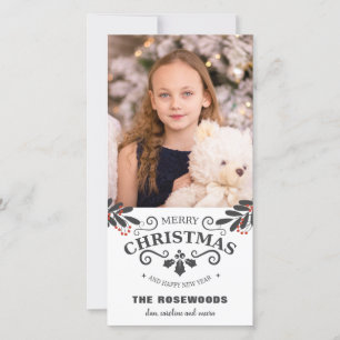 Festividades Cartão de Foto de Natal e Ano Novo Elegante