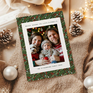 Festividades Cartão de Foto de Natal Festivo com Folha de Azevi