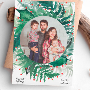 Festividades Cartão de Foto de Natal Festivo Verde e Vermelho