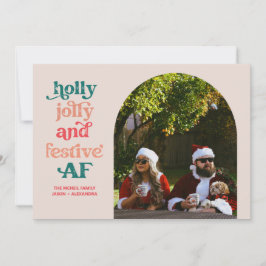 Festividades Cartão de Foto de Natal Holly Jolly e Festivo AF