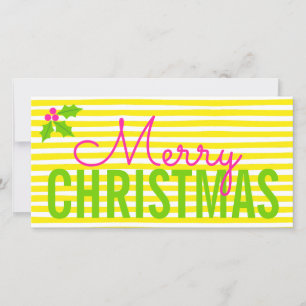 Festividades Cartão de Foto de Natal Simples com Neon e Brilho