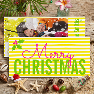 Festividades Cartão de Foto de Natal Simples com Neon e Brilho