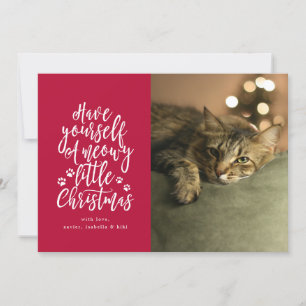 Festividades Cartão de Foto de Natal Vermelho Meowy Little Chri