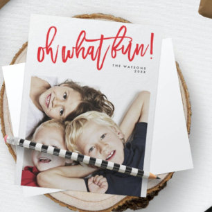 Festividades Cartão de Foto de Natal Vermelho Oh Que Diversão F