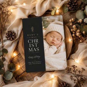 Festividades Cartão de Foto de Primeiro Natal de Bebê Preto Mod