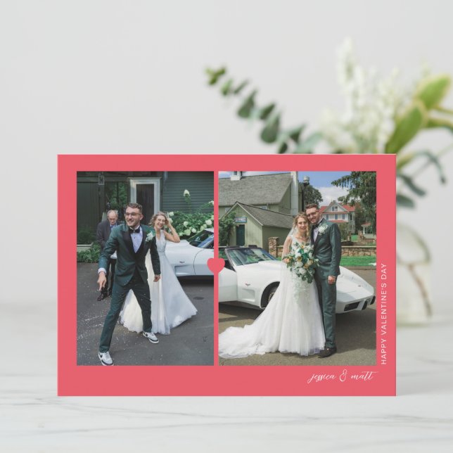 Festividades Cartão de foto do Dia dos Namorados Heart Duo Verm (Em pé/Frente)