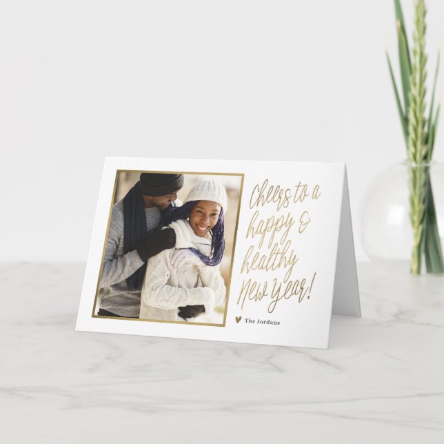 Festividades Cartão de Foto Dobrado Feliz e Saudável Ano Novo (Frente)