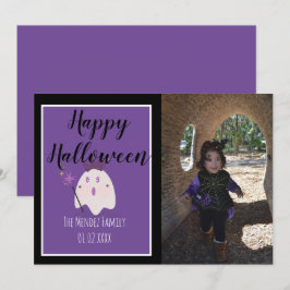 Festividades Cartão de Foto Fantasma Roxo Mágico de Halloween