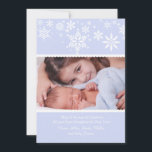 Festividades Cartão de Foto Flocos de Neve Azuis de Inverno<br><div class="desc">Este cartão de foto com tema de floco de neve,  com pequenos pontos e uma borda rendada,  é um lindo anúncio de nascimento de um menino para o seu bebê de inverno.  Também é adequado como cartão de Natal!</div>