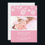 Festividades Cartão de Foto Flocos de Neve Rosa de Inverno<br><div class="desc">Este cartão de foto com tema de floco de neve,  com minúsculos pontos polka e um recorte rendilhado,  é um lindo anúncio de nascimento de uma menina para o seu bebê de inverno.  Também é adequado como cartão de Natal!</div>