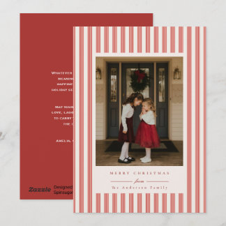 Festividades Cartão de Foto Listras Clássicas Elegantes Vermelh