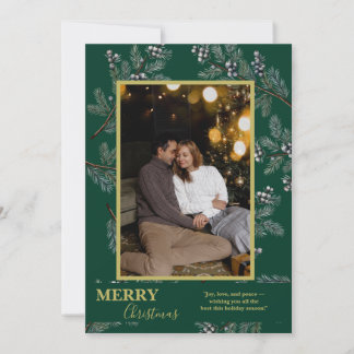 Festividades Cartão de Foto Personalizado com Folhagem de Natal