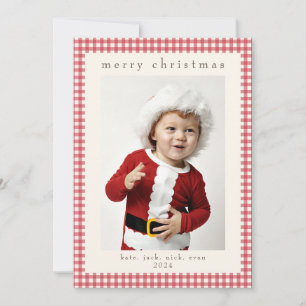 Festividades Cartão de Foto Xadrez Vermelho Vintage para Natal