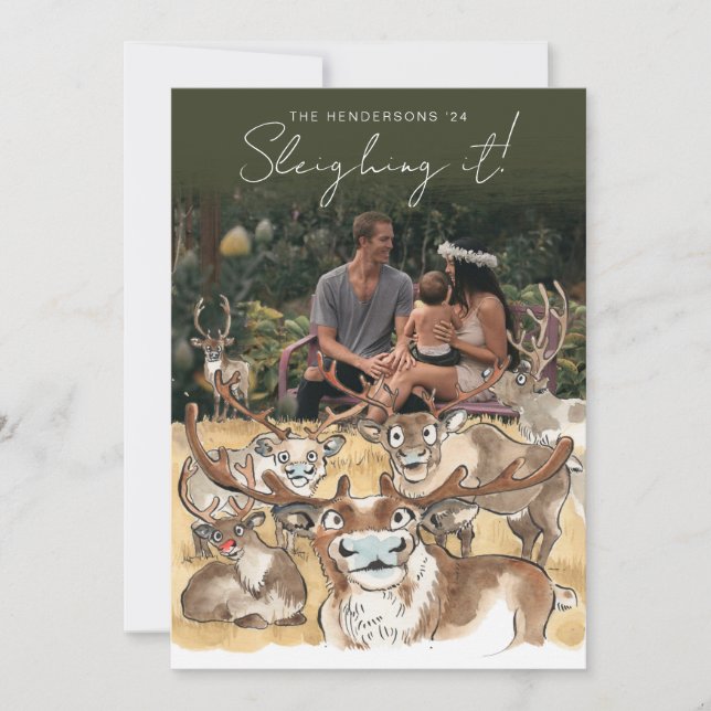 Festividades Cartão de fotografia de Natal dos renas do Papai N (Frente)