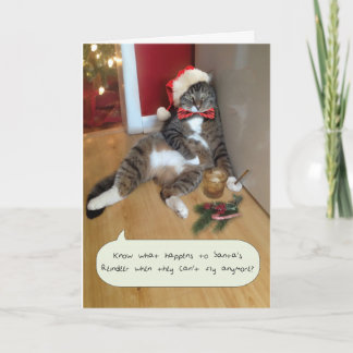 Festividades Cartão De Gato Feriado Engraçado, Reindeiros Papai