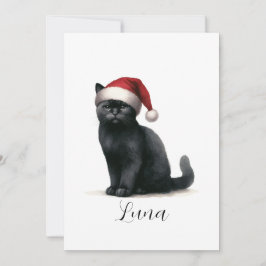Festividades Cartão de Gato Preto em Aquarela com Chapéu de Pap