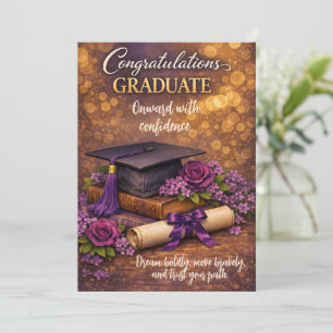 Festividades Cartão de Graduação Roxo e Dourado